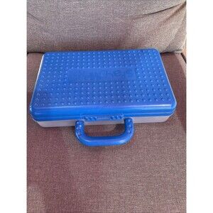 Vintage 90s Spacemaker Pencil Box Blue with Handle Plastic Storage Case